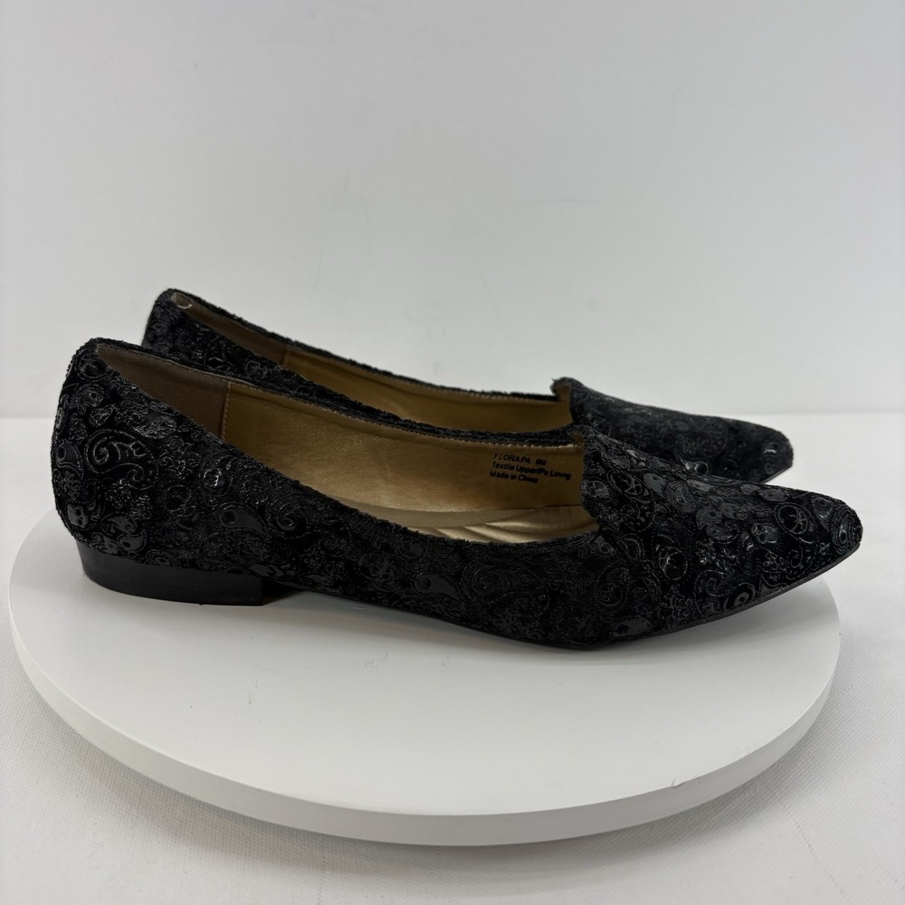 Bellini Textured Design‎ Leather Ballet Flats Women's Size 9 Black Embossed